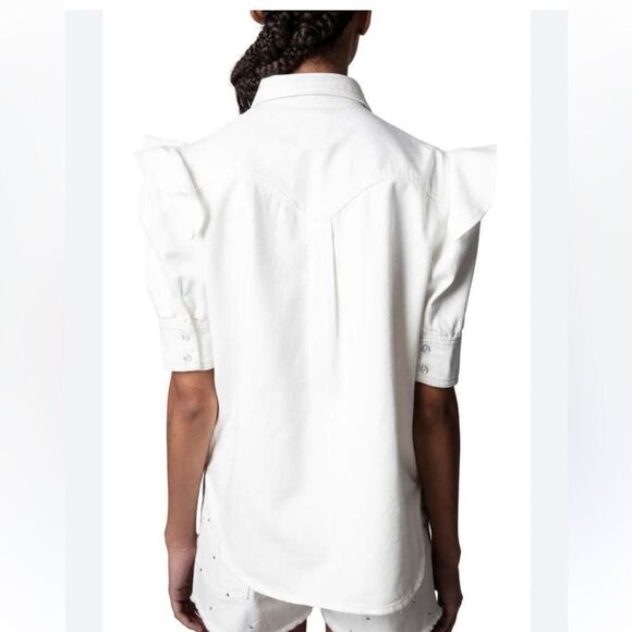 Zadig & Voltaire Toky Ruffle Denim Shirt Flawed, size XS - Picture 6 of 14